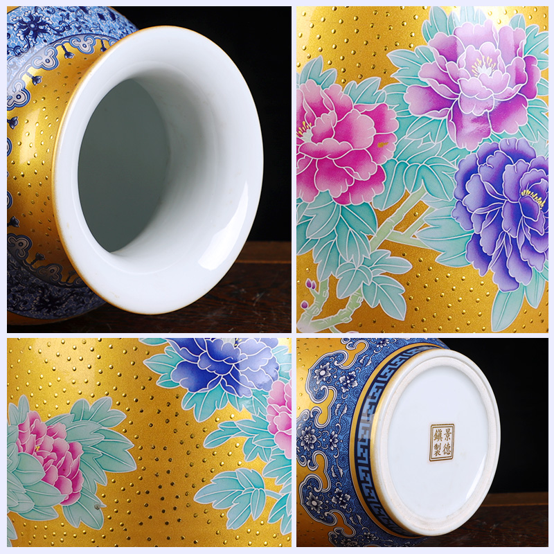 High - grade colored enamel porcelain of jingdezhen ceramics gold auspicious dragon vase modern Chinese style household furnishing articles