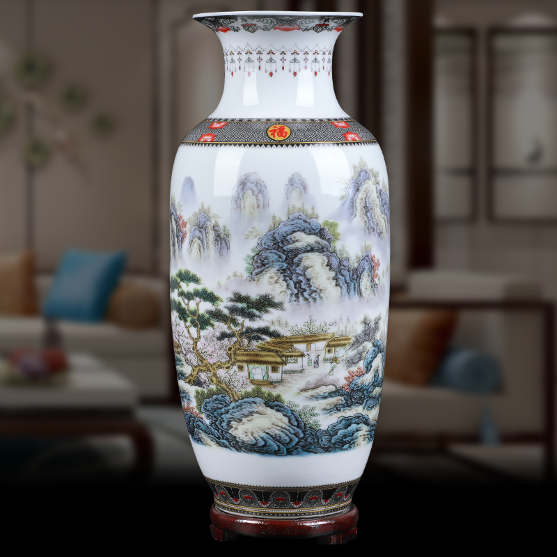 Jingdezhen chinaware big vase three - piece suit Chinese style living room TV ark place flower arranging household craft ornaments