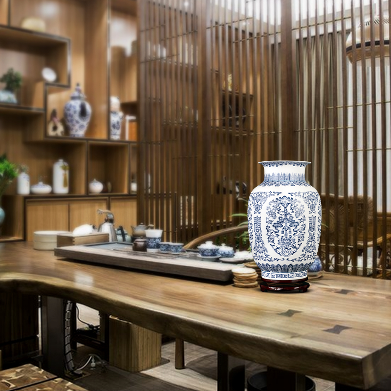 Jingdezhen ceramics vase restoring ancient ways is dumb light blue and white porcelain flower arrangement, large dry flower vase vases feng shui furnishing articles