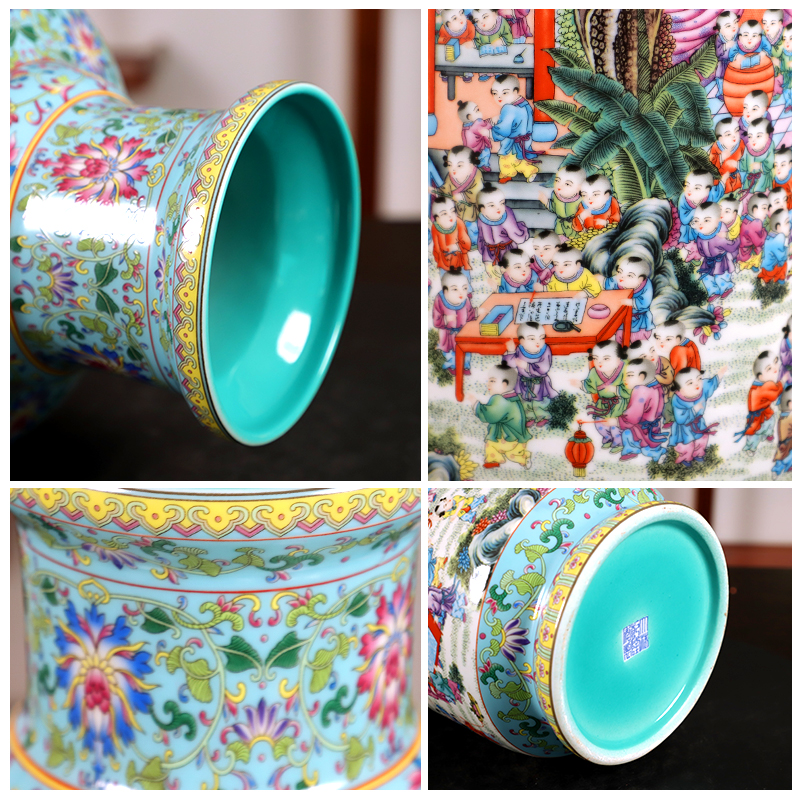 Jingdezhen porcelain ceramic colored enamel large vases, flower arranging place of new Chinese style household living room TV cabinet decoration