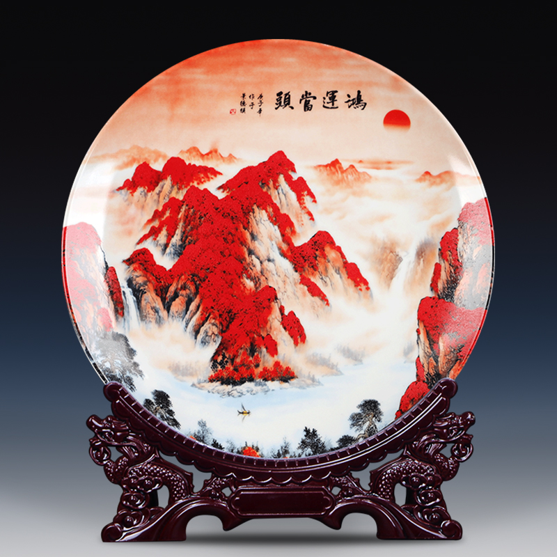 Jingdezhen ceramics luck, hang dish decorative plates of the sitting room of Chinese style household wine porch sat dish furnishing articles