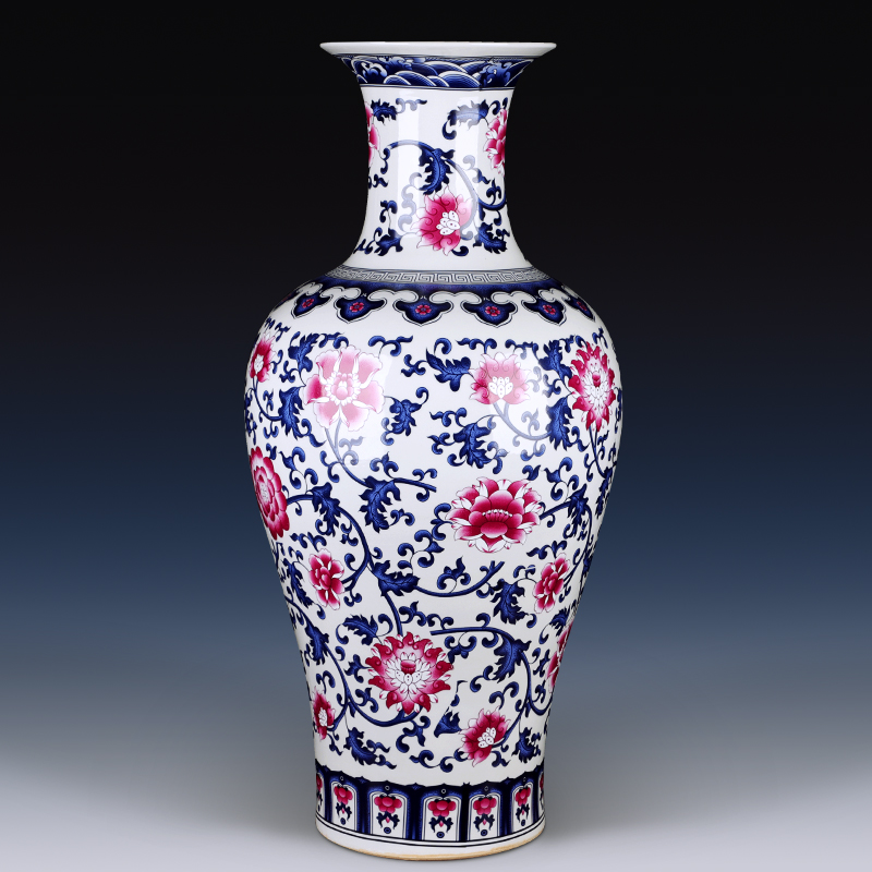 Jingdezhen ceramics archaize large blue and white vase bucket colors lotus flower pattern sitting room flower arranging Chinese style household furnishing articles