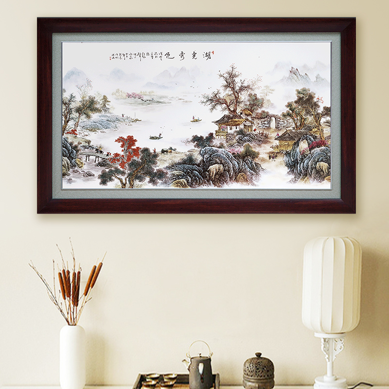 Jingdezhen ceramic central scroll the sitting room porch decoration to the hotel landscape of Chinese style box setting wall hangs a picture decorative porcelain plate painting