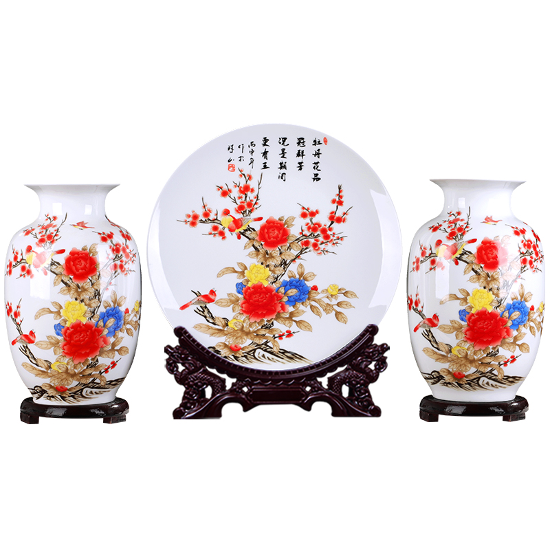 The New three - piece vase furnishing articles dried flower flower arranging jingdezhen ceramic Chinese style household office sitting room adornment