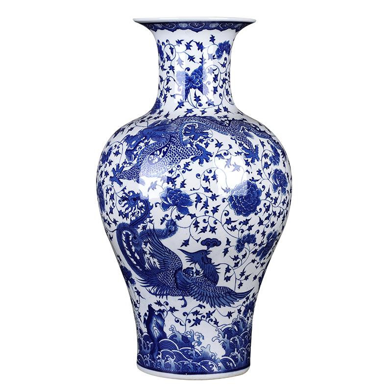 Jingdezhen ceramics antique blue and white porcelain dragon fish bottle vase of the sitting room of Chinese style household wine arts and crafts
