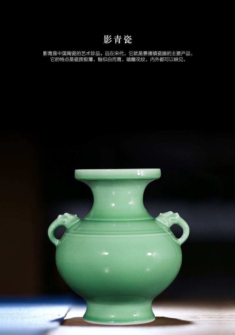 Jingdezhen ceramics antique vase manual carve shadow green rich ancient frame wine sitting room adornment home furnishing articles