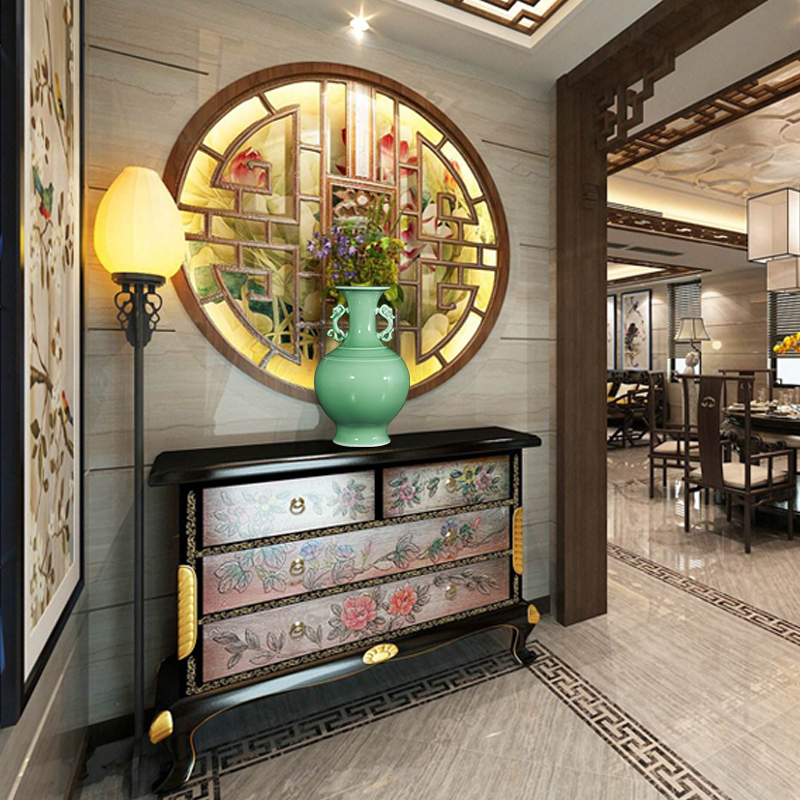 Jingdezhen ceramics antique vase manual carve shadow green rich ancient frame wine sitting room adornment home furnishing articles