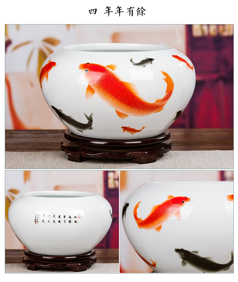 Small fish tank water lily of jingdezhen ceramics basin bowl lotus tortoise cylinder aquarium handicraft furnishing articles writing brush washer with fish pot cylinder