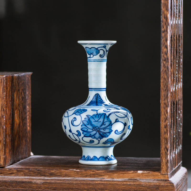 Jingdezhen ceramics antique blue - and - white hand - made mini floret bottle of flower tea hydroponic creative rich ancient frame furnishing articles