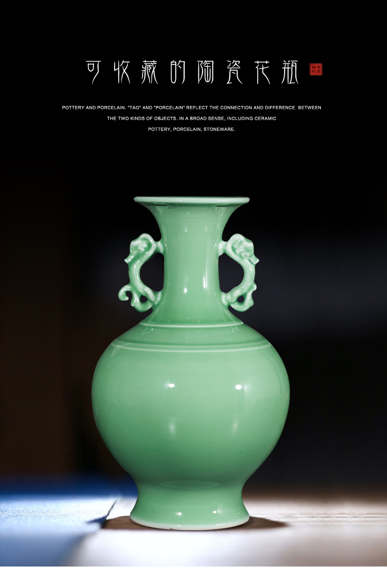 Jingdezhen ceramics antique vase manual carve shadow green rich ancient frame wine sitting room adornment home furnishing articles