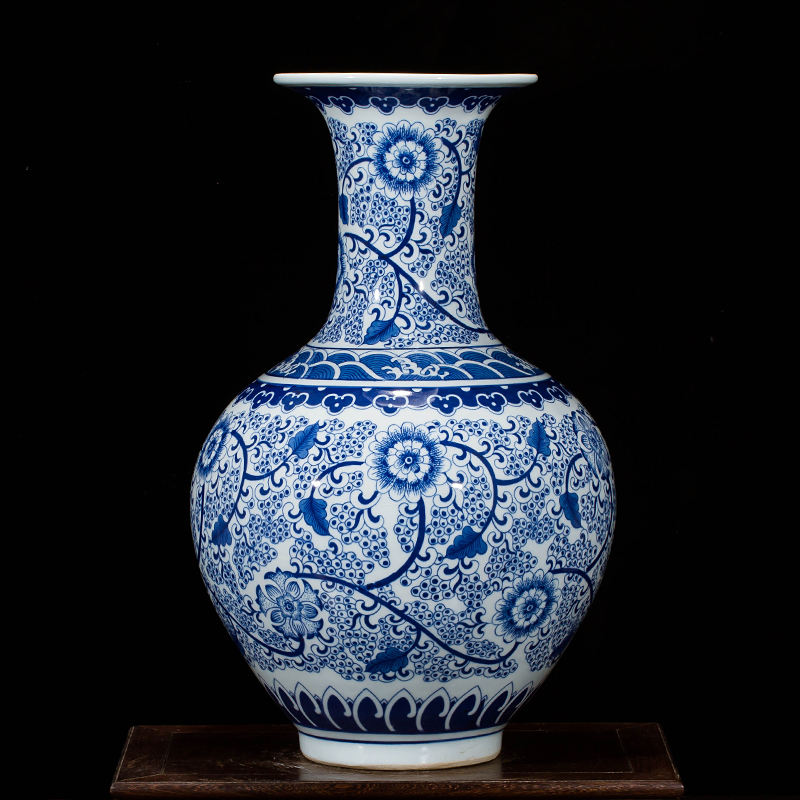 Jingdezhen ceramics vase antique blue - and - white large flower arranging new porch sitting room of Chinese style household act the role ofing is tasted furnishing articles