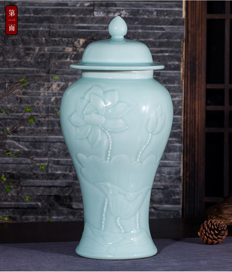 Contracted and I jingdezhen ceramics vase carve shadow green rich ancient frame wine sitting room adornment home furnishing articles