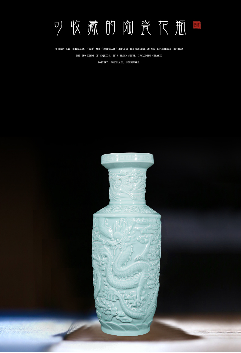 Jingdezhen ceramics by hand carve shadow dragon totem big vase villa home decoration collection furnishing articles