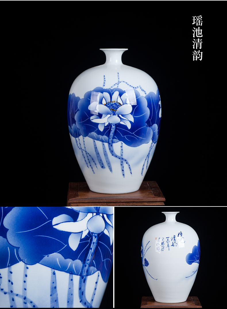 Jingdezhen blue and white ceramics hand - made vases, flower arrangement sitting room of Chinese style household wine cabinet office furnishing articles ornament