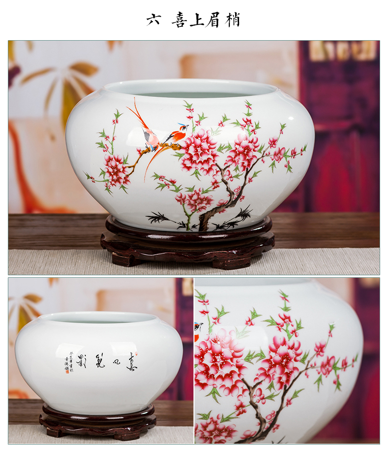 Small fish tank water lily of jingdezhen ceramics basin bowl lotus tortoise cylinder aquarium handicraft furnishing articles writing brush washer with fish pot cylinder