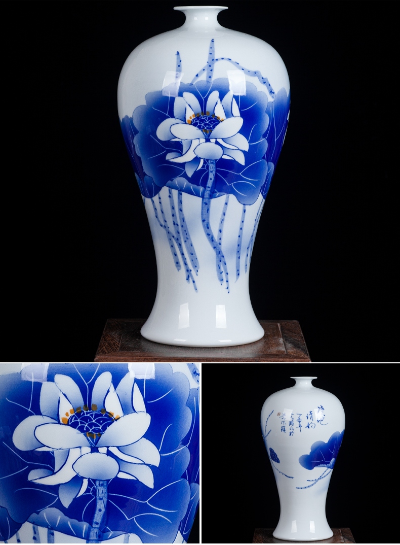 Jingdezhen blue and white ceramics hand - made vases, flower arrangement sitting room of Chinese style household wine cabinet office furnishing articles ornament