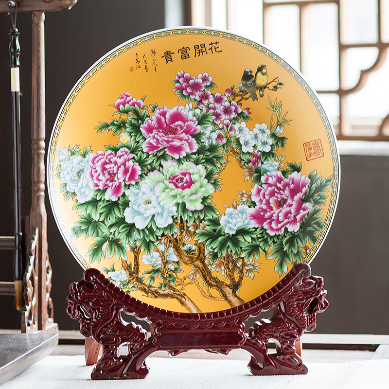 Jingdezhen ceramics furnishing articles household decorations hanging dish sitting room wine rich decorative plate Chinese arts and crafts