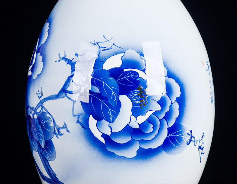 Blue and white ceramics jingdezhen large hand - made vases, flower arrangement sitting room porch decoration of Chinese style household furnishing articles