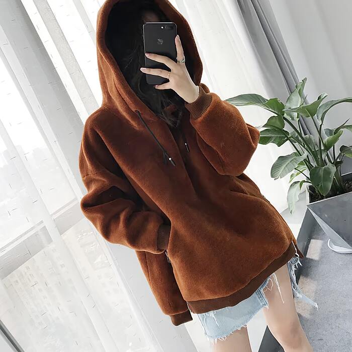 2018 mới của Hàn Quốc cừu cắt fur coat nữ loose silhouette len áo len trùm đầu trùm đầu truy cập mùa khuyến mãi khoác lông cừu