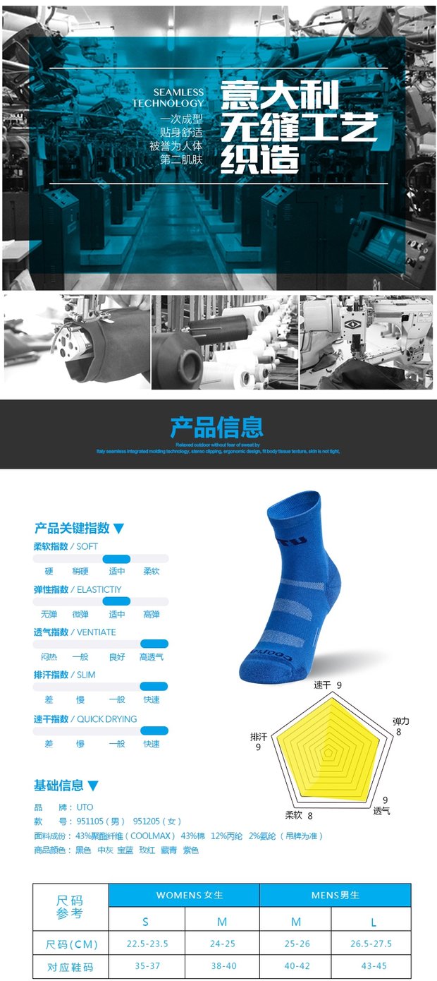 UTO nhàn nhã thể thao ngoài trời coolmax vớ khô nhanh khô nhanh mồ hôi lười vớ lười khử trùng kháng khuẩn dày vớ - Vớ thể thao tất đùi