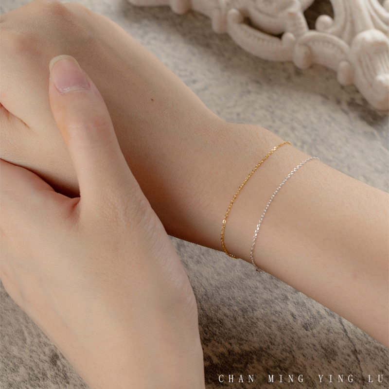 925 Sterling Silver O-Chain Ultra-Thin Bracelet DIY Beading Material Needle-Type 18K Gold-Plated Beading Cord for Threading Pearls for Women