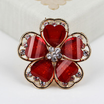 Five petals high-grade big red with rhinestones clothes buttons cashmere coat buttons decorative buttons Womens wild