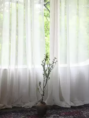 Plain linen cotton and linen yarn curtain soft sense American country pure color striped bedroom simple curtain curtain finished custom