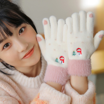 Sun-series Rosex touch screen autumn winter knitted cotton gloves womens ins cute Korean version warm windproof anti-chill ride