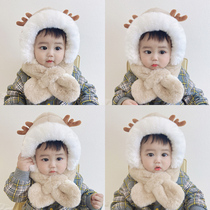 Day Department Rosex hat autumn winter Childrens hat scarf integrated with suede thickened cute male and female child cover headcaps