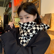 Japan Rosex Chessboard Plaid Warm Scarf Temperament Han Edition Tide 100 Hitch Winter Style Knitted Long Neck Girly
