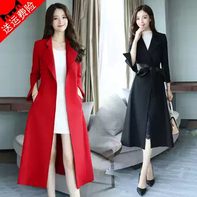 2021 autumn new popular windbreaker women's mid-length Korean slim-fit coat fashion long version over-the-knee jacket