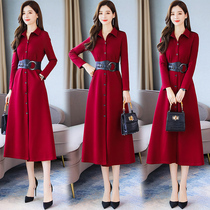 Wide lady windbreaker coat dress 2021 autumn new popular medium-long section over-the-knee temperament shirt skirt female