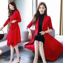 Long-sleeved suit dress womens 2021 autumn new fashion professional Korean version of the waist thin temperament autumn and winter skirt