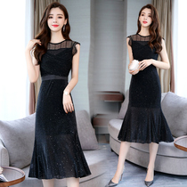 2020 summer new fashion lace openwork dress Korean version thin temperament socialite hip fishtail one-step skirt