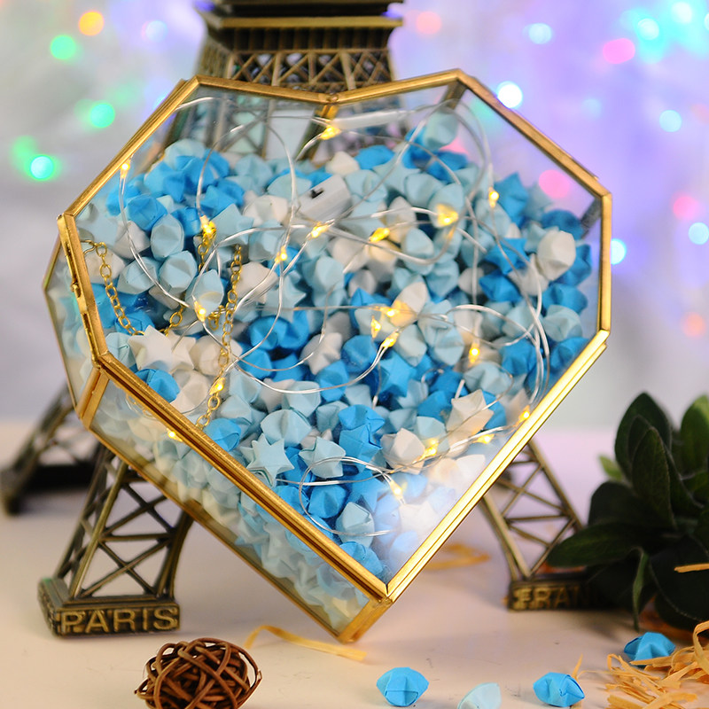 Creative transparent lucky star bottle Glass jar Empty bottle lamp Drift bottle Starry Sky stacked five-pointed star origami finished material