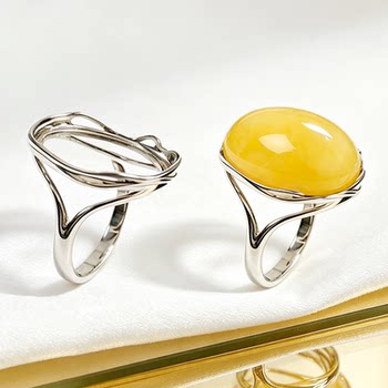 Customized sterling silver gemstone amber beeswax ring empty holder