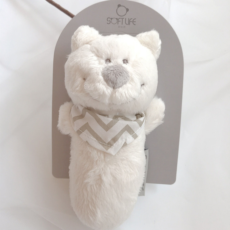Rae Studio beige bear rattle soft short plush baby comfort toy