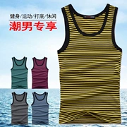 Mùa hè mỏng phần kín mít nam thấm mồ hôi vest cotton Phiên bản Hàn Quốc của quần áo sọc Slim thể thao co giãn trở lại