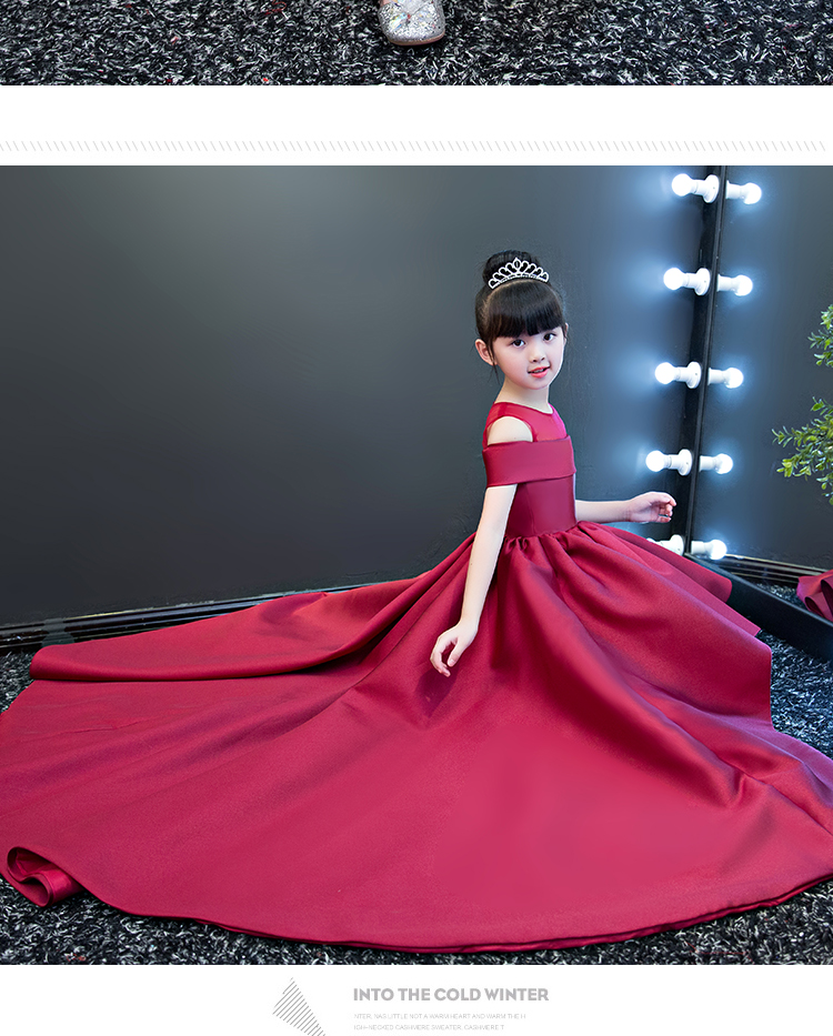 Cô gái đám cưới ponchos trailing siêu dài trẻ em mô hình trang phục piano hoa cô gái catwalk buổi tối váy công chúa váy set vest kẻ cho bé trai