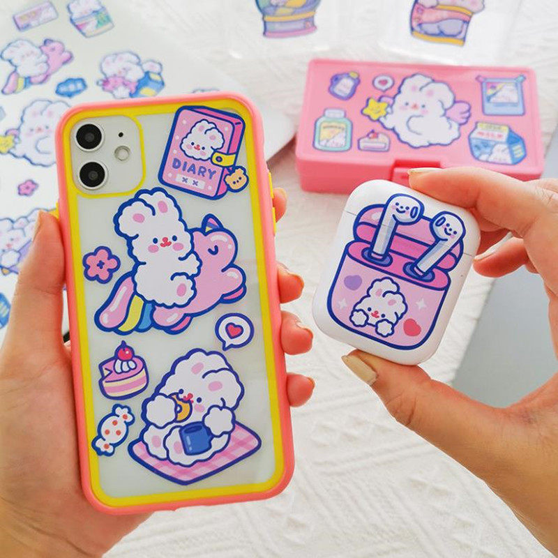 Student cute rabbit No-mark mobile phone protective shell Diy sticker hand ins computer Guitar Rear personality Little pattern Back