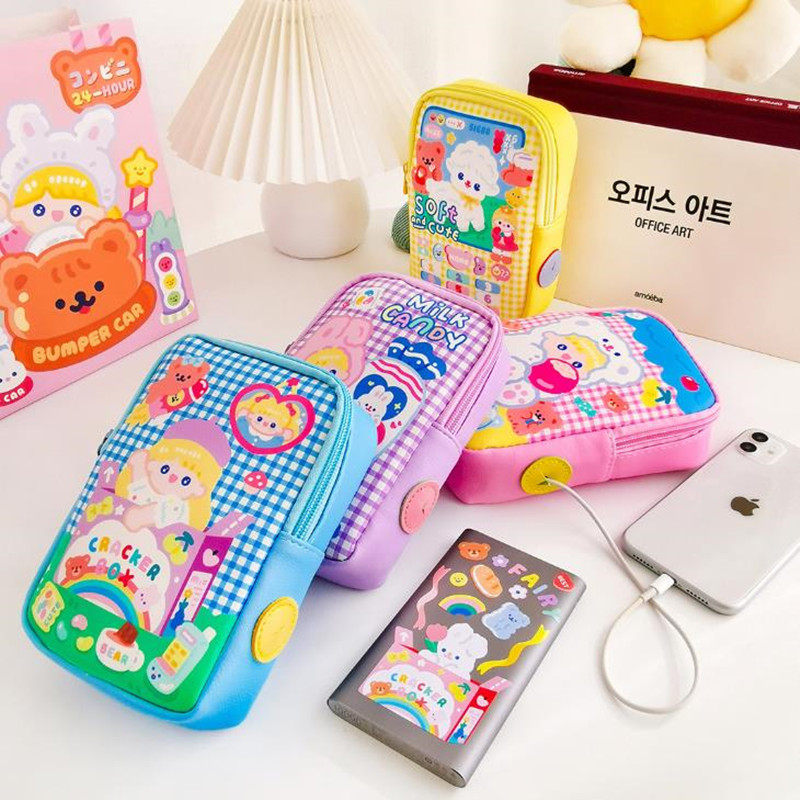 South Korea Ins New Stick Digital Containing Bag Headphones Bag Cute Cartoon Girl Small Containing Bag Portable Phone Digital Containing Bag