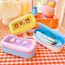Student Cute Cartoon Small Bear Rabbit Pen Bag Ins Wind Day Department Girl Large Capacity Transparent Cortical Pencil Case Gift