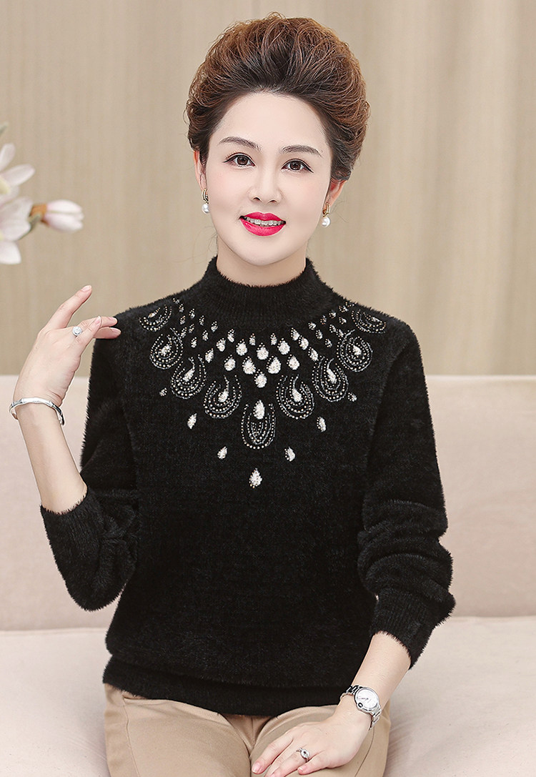 妈妈装毛衣加厚老年保暖内搭上衣中老年女装冬季水貂绒毛衣打底衫 pic 68