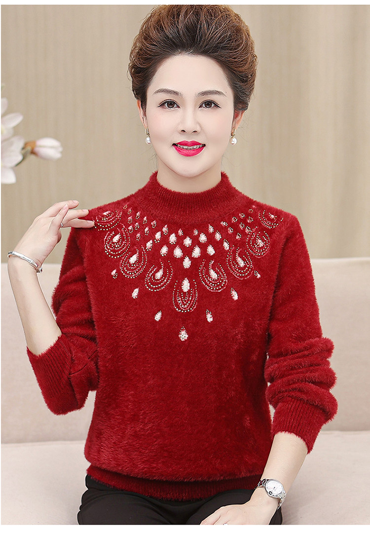 妈妈装毛衣加厚老年保暖内搭上衣中老年女装冬季水貂绒毛衣打底衫 pic 28