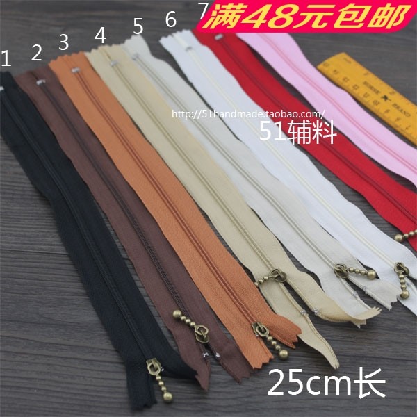 25cm nylon plastic zipper bronze water drop head closed tail zipper handmade fabric DIY luggage accessories accessories