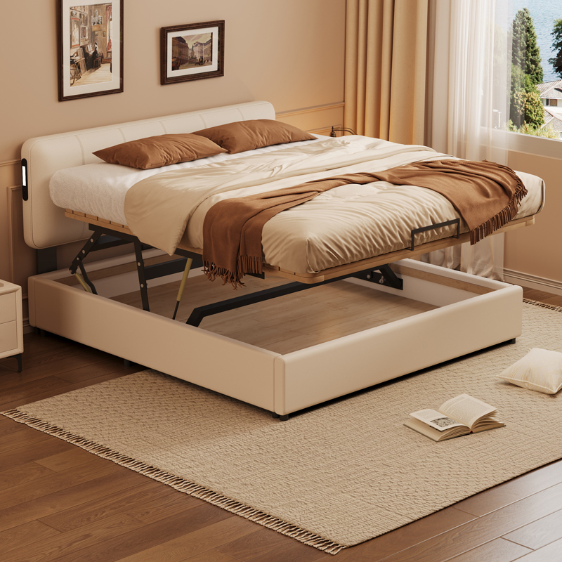 Modern Soft Backrest Solid Wood Storage Bed 1.8m Double Bed Air Pressure Box Bed Small Apartment Master Bedroom 1.5m Modern Soft Backrest Solid Wood Storage Bed 1.8m Double Bed Air Pressure Box Bed Small Apartment Master Bedroom 1.5m