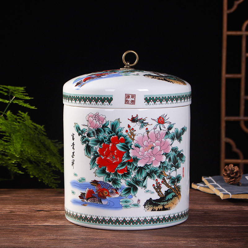 Jingdezhen ceramic tea canister extra large hand-sealed wake-up tea maker rice bucket cylinder seven-child cake Pu'er storage ceramics