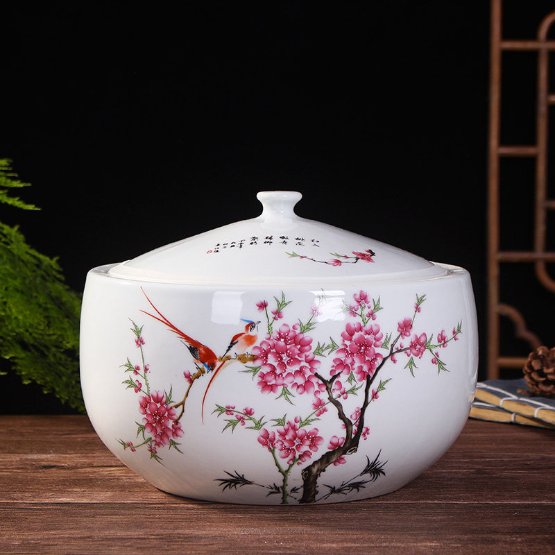 Jingdezhen Ceramic machine rice cylinder Kitchen Storage Rice box 10 Jin 20 Mi Barrel Sealed Pickled Vegetable Storage Tank Noodle cylinder with lid