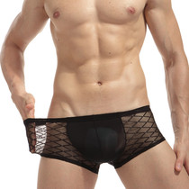 Men's Sexy Passion Espice Underpants Tempting Breathable Boxers Transparent Shorts Large Grid Mesh Nightclub Show