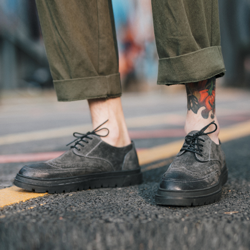 Martin boots men's low-top casual leather shoes autumn and winter leather British style all-match trend brogue tooling short boots